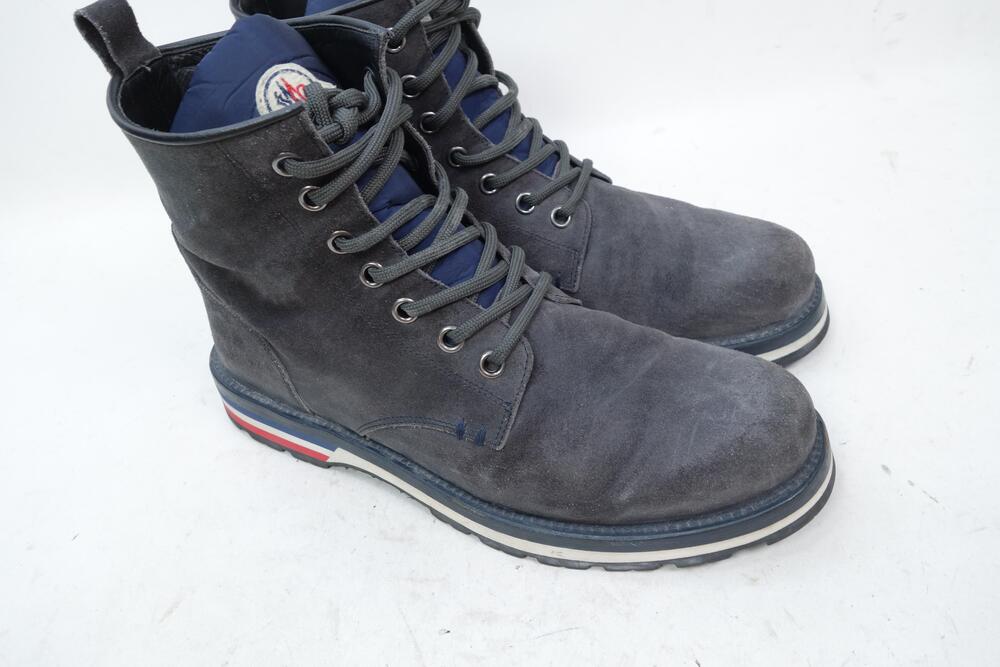 Moncler Boots Mens Size 11 Gray Suede Ankle Combat Vibram Made In Italy